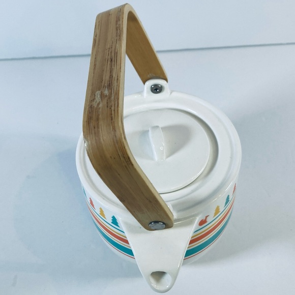 David’s Tea Cute Trees Foxes Wood Handle Ceramic Pastel Striped Teapot No Cup - Picture 8 of 8